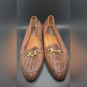 Sesto Meucci Woven Leather Horsebit Loafers Brown Made Italy Women 11N